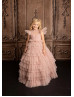 Feifei Sleeves Mauve Pink Pleated Tulle Ruffled Flower Girl Dress